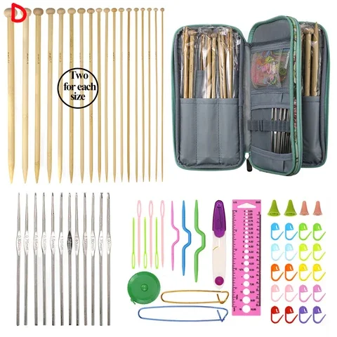 

36pcs Bamboo Knitting Needles Set Mix 2.0mm to 10.0mm 25cm 35cm Straight Single Point Yarn Weave Knitting Needles Hook Kit