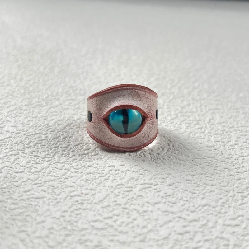 Handmade Blue Evil Eyes Cowhides Leather Ring Adjustable Unisex Ring Fashion Jewelry for Him and Her Daily Wear Ornament 3