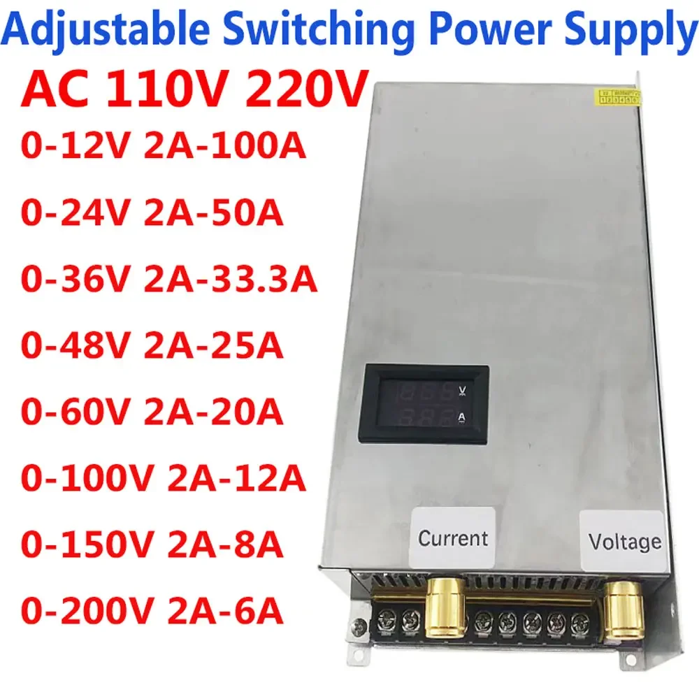 

1200W Switching DC 12 Volt Power Supply Adjustable DC 0- 12V 24V 36V 48V 60V 100V 150V 200V TO AC 110V 220V LED Digital Display