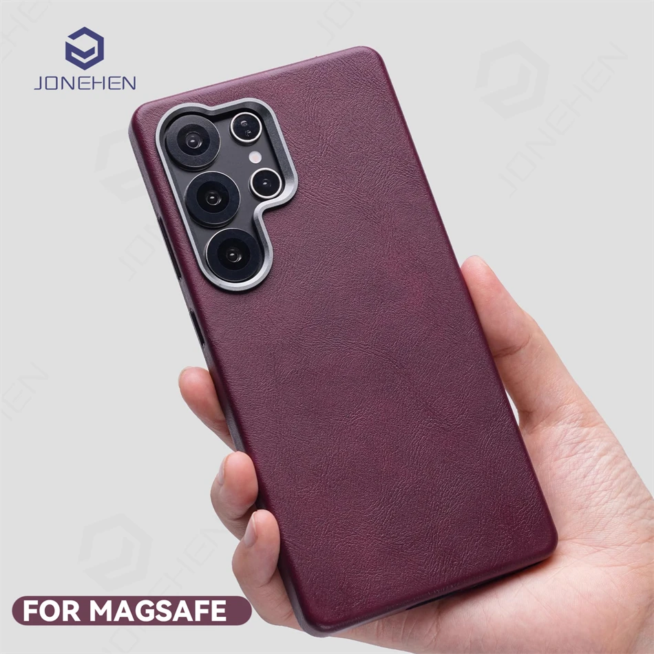 Luxury Retro Leather Case with Magnetic Metal Lens Ring and Shockproof Design
