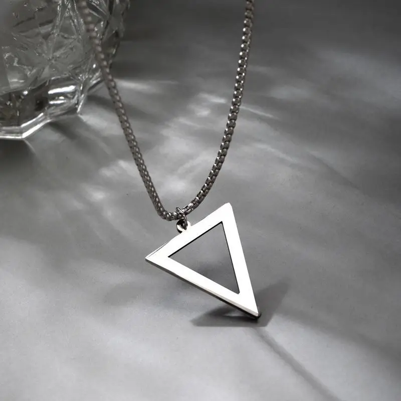 Triangle Men Necklace, Men's Geometric Pendant Necklace, Stainless Steel  Guy Necklace, Man Jewelry