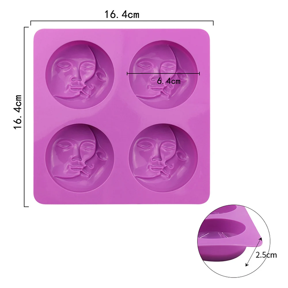 Silicone world 4 Cavity 3D Silicone Soap Mold Moon Sun Double Face Soap Mould DIY Candle Mold Homemade Bath Resin Crafts Making