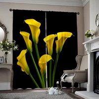 2pcs, spring summer Curtains yellow Calla Lily Sheer Curtains Versatile Polyester Decorations For Home Use for Living Room, 1