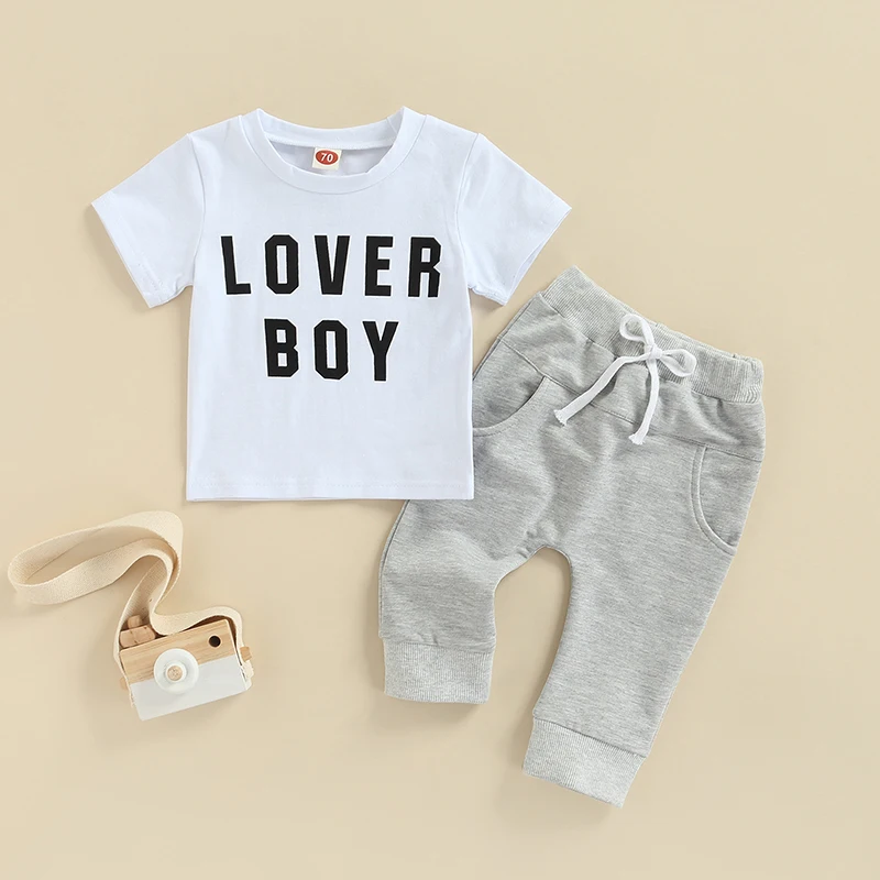 Toddler Baby Boy Clothes Lover Boy Manica Corta Pullover Girocollo Top E Pantaloni Della Tuta Set 2 Pezzi Abiti Di San Valentino