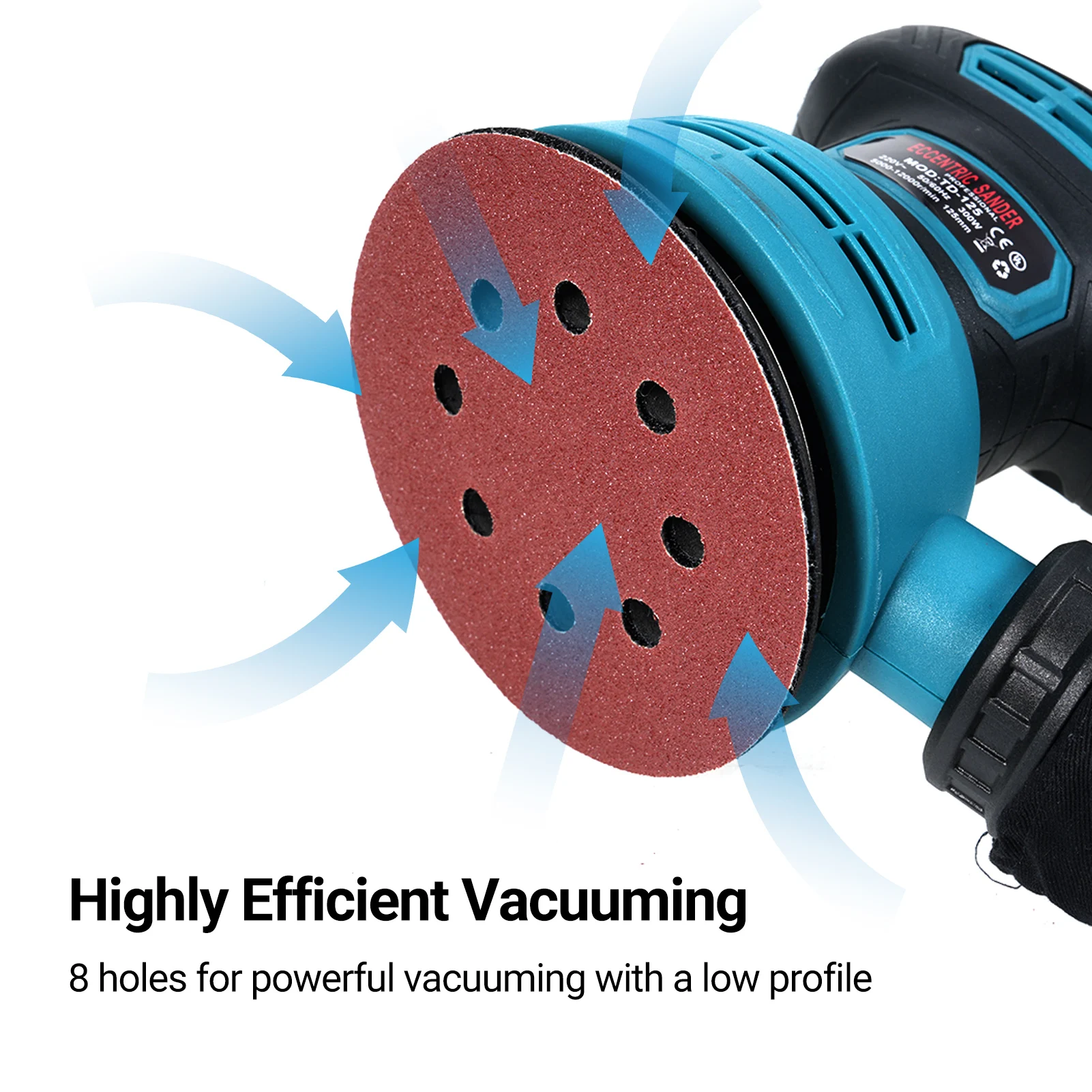 5-Inch Random Orbital Sander 12000RPM 6 Variable Speed Sander Machine Dust Collection System for Woodworking Dust Collection 6