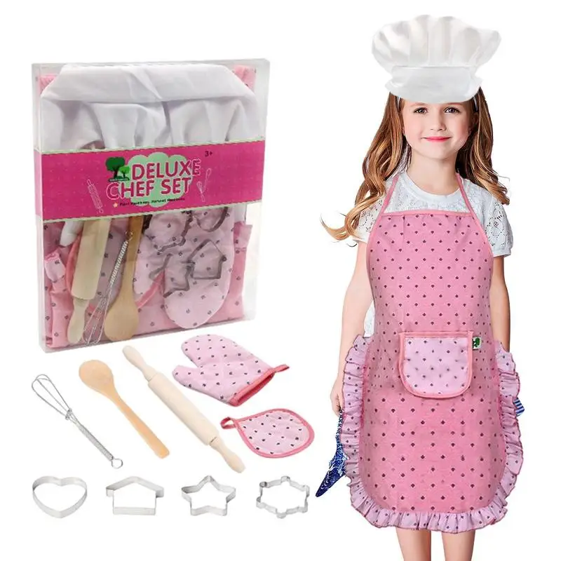 

Cooking Set For Kids Children Cosplay Pretend Baking Toy Kit Portable Real Cooking Set With Cookware Adjustable Apron Chef Hat