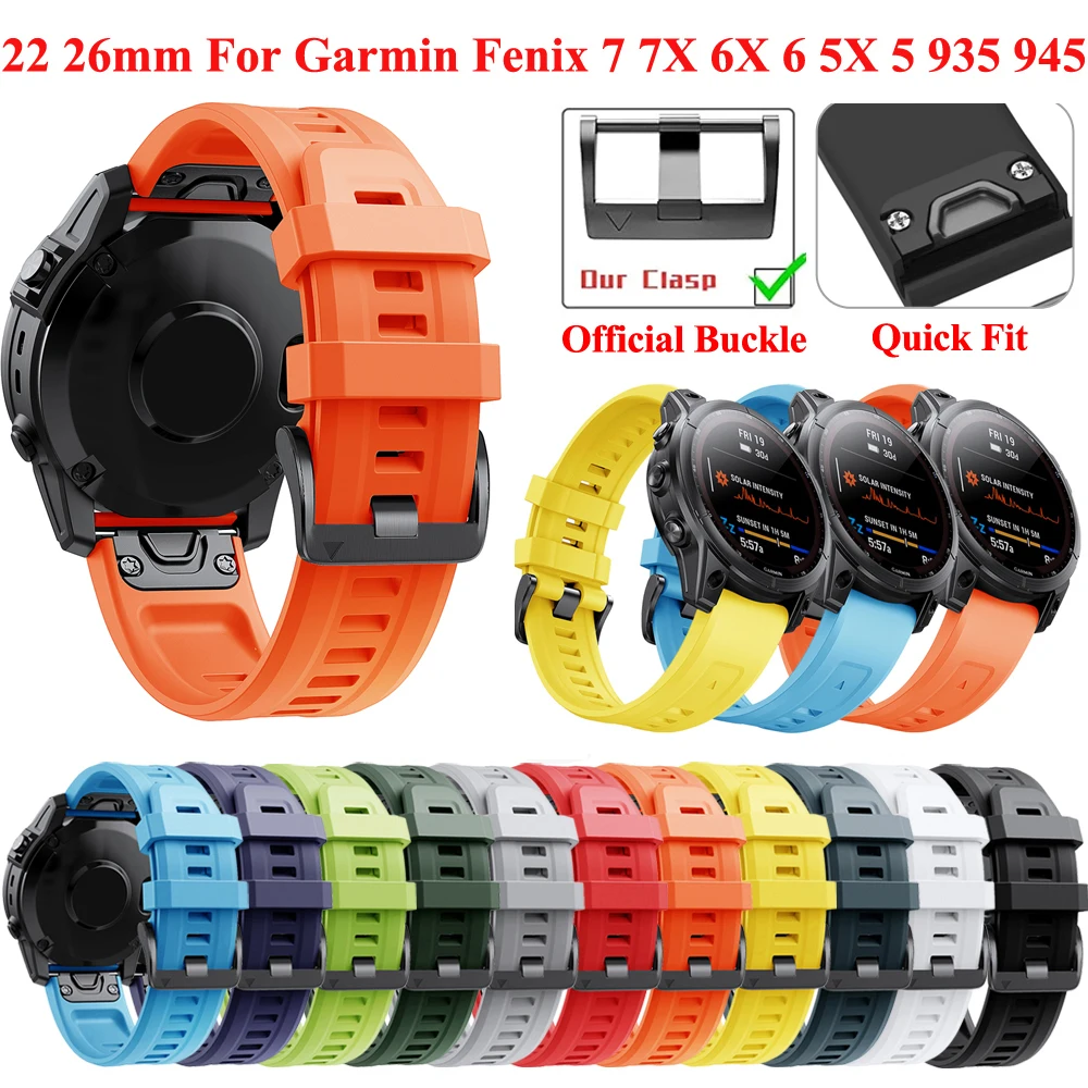 

26 22mm Quickfit Watchband Straps For Garmin Fenix 7X 6X 5X Plus 3HR Silicone Easyfit Wrist Strap For Fenix 6 7 5 935 Watch Belt