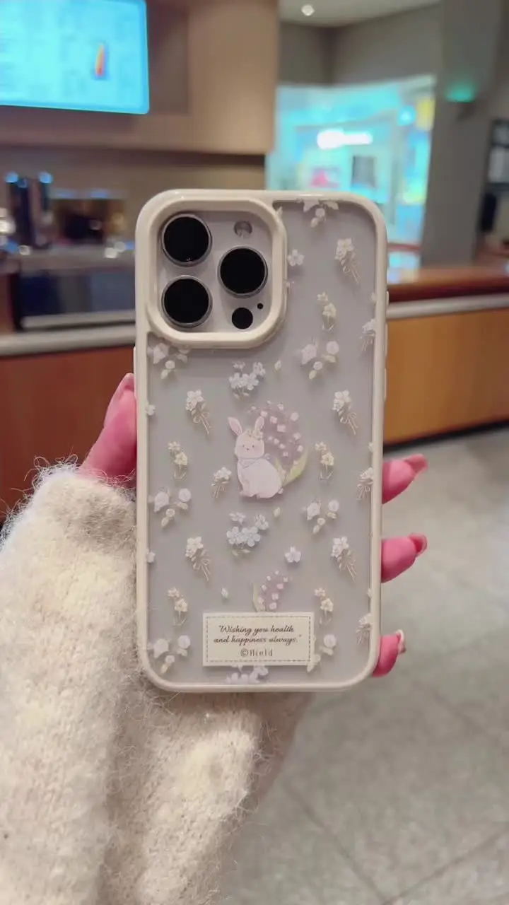 Чехол для телефона с милым кроликом Clean Wildflower iPhone 13 14 15 Pro 12 16 Max акриловый