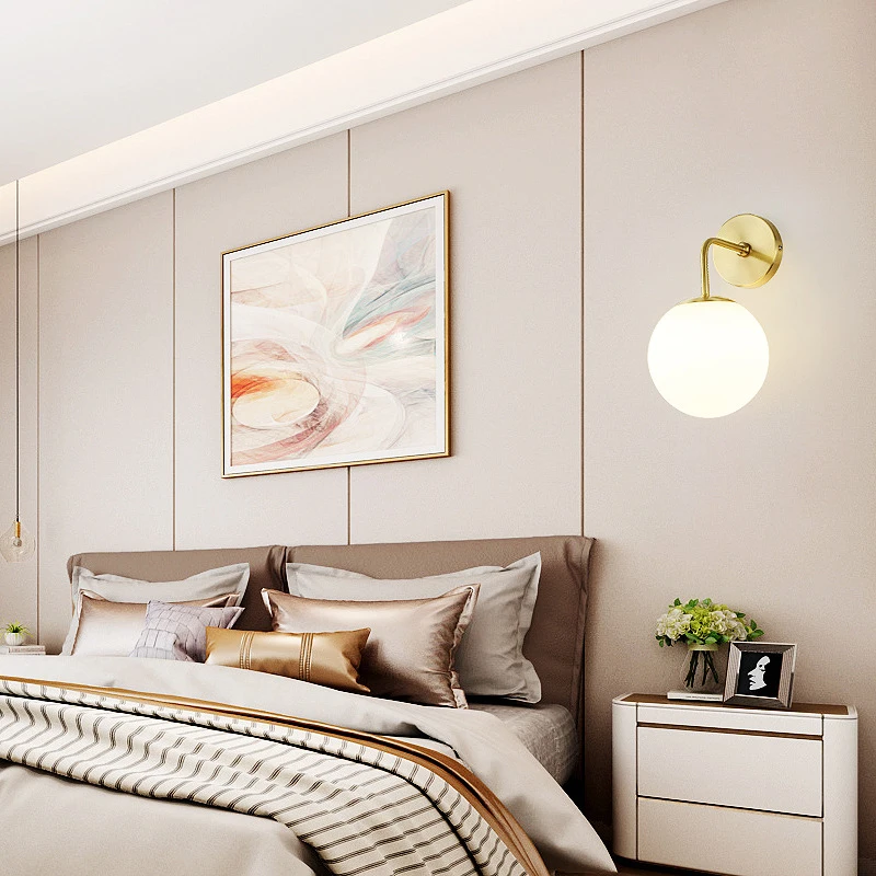 Led Wall Lamp Wall Sconces Light Wall Lamp Nordic Golden Wall Lights With Milky/Clear Special Glass Round Ball Bedside Lights