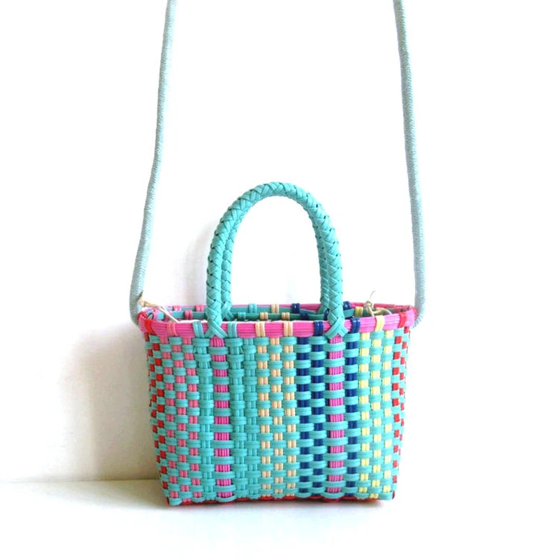 Colourful woven shoulder handbag with strap, ideal for casual daily use or outings – includes free shipping in Singapore.
