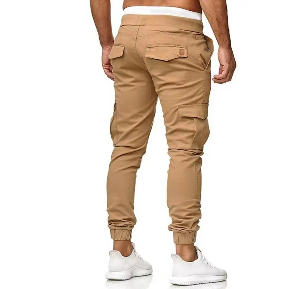 

Men Pants Streetwear Men's Cargo Pants with Ankle-banded Drawstring Waist Multi Pockets Slim Fit Plus Size Contrast Color Mid