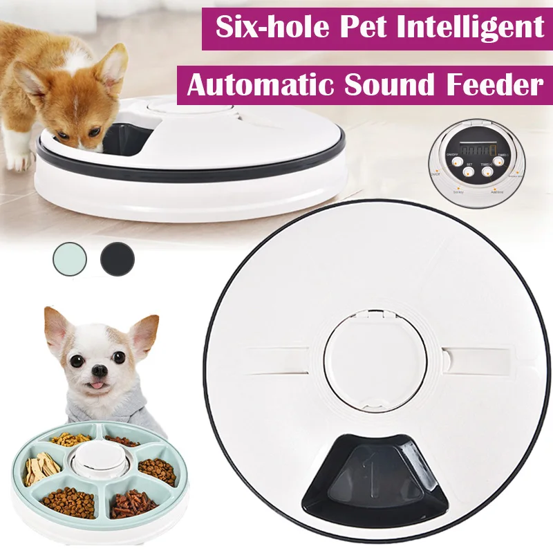 

Pet Automatic Smart Feeder Six-Hole Bowl Timer Food Feeding Dispenser For Dogs Cats Non-slip Sound Reminder Cat Dog Accessories