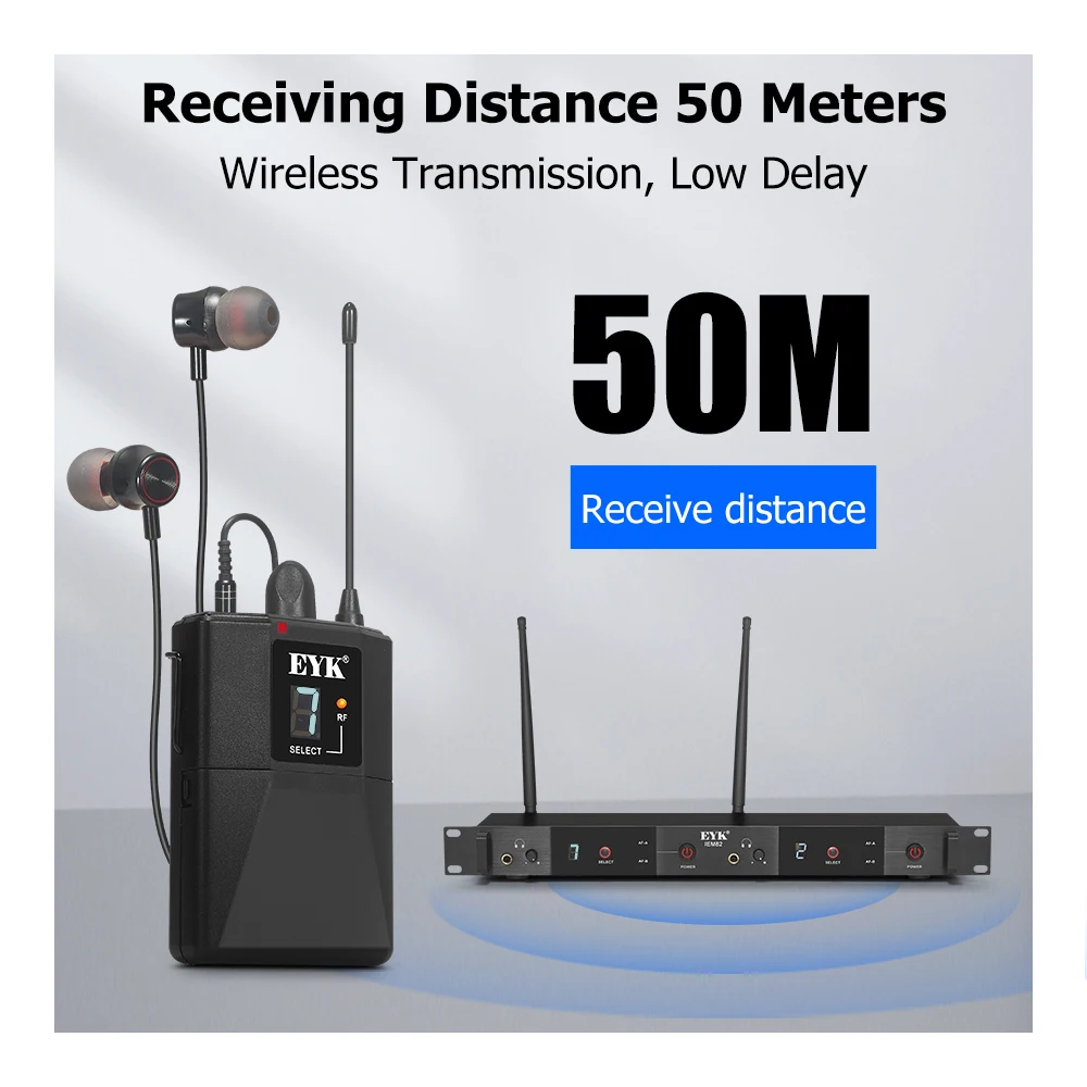 EYK IEM-82 Wireless In Ear Monitoring System UHF Dual Channel Realtime Monitor With 16 Frequency Selectable For Singer Live Show