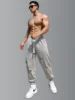 Mens Streetwear Casual Trend Cuffed Pants Jogging Drawstring Sweatpant Ripped Trousers Gym Fitness Sports Bottom Male Costume 1