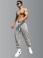 Mens Streetwear Casual Trend Cuffed Pants Jogging Drawstring Sweatpant Ripped Trousers Gym Fitness Sports Bottom Male Costume 1