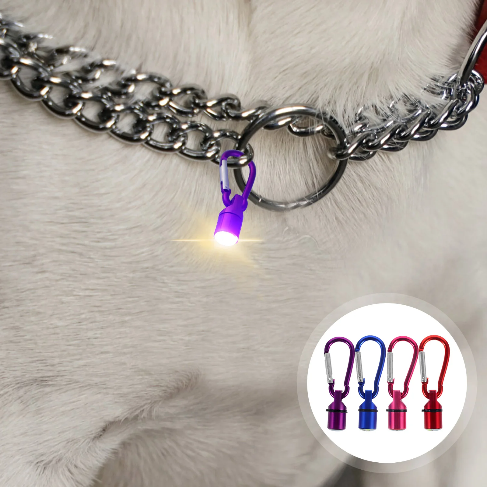 

4 Pc Carabiners Clips Pet Collar Tag LED Safety Blinkers Large Dog Glitter Lamp
