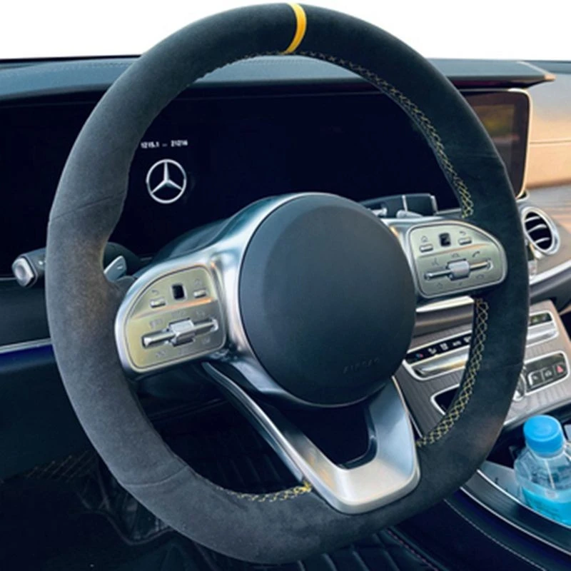 Anti-Slip Black Suede Braid Car Steering Wheel Cover For Mercedes-Benz S-Class W222 GLC A-Class W177 C-Class W205 E-Class W213