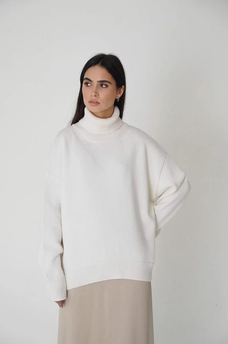 Women's Turtleneck Sweater 2022 Trend Knitted White Sweater Oversize Pullover Thick Warm Sweaters For Women Autumn Winter Jumper
