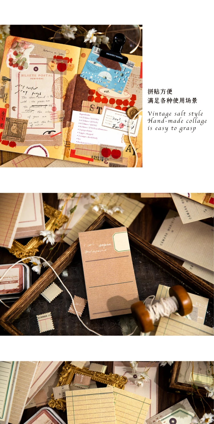 Yoofun 50 Blatt leichte Vintage Basic-Notizblöcke, Materialpapier, Junk-Journal, Scrapbooking-Karten, Retro-Hintergrund, Dekorationspapier – Detail 6