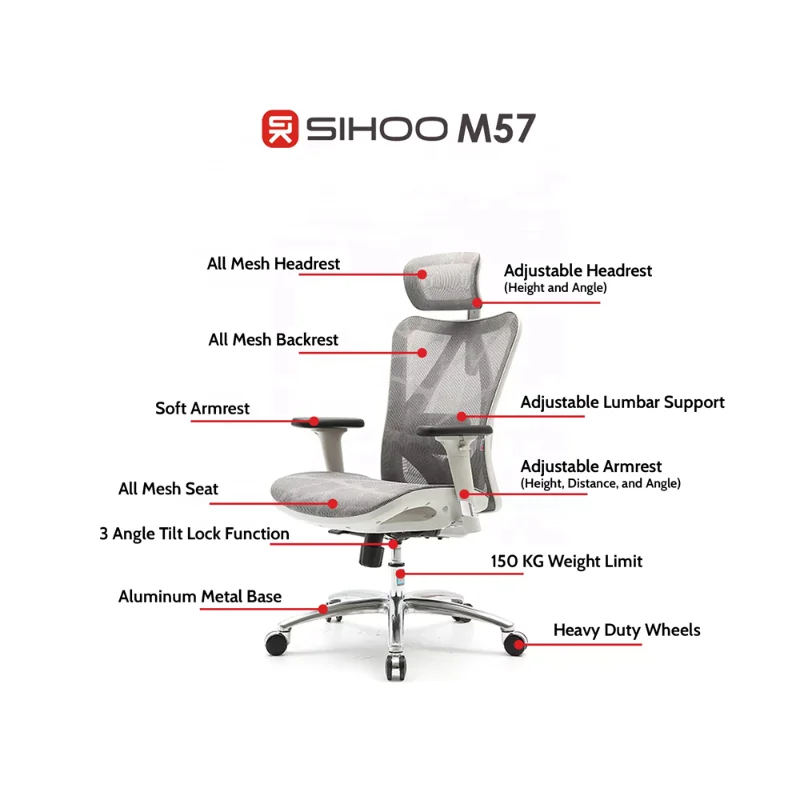 Sihoo-Chaise de Bureau Ergonomique et Réglable en Maille, M57