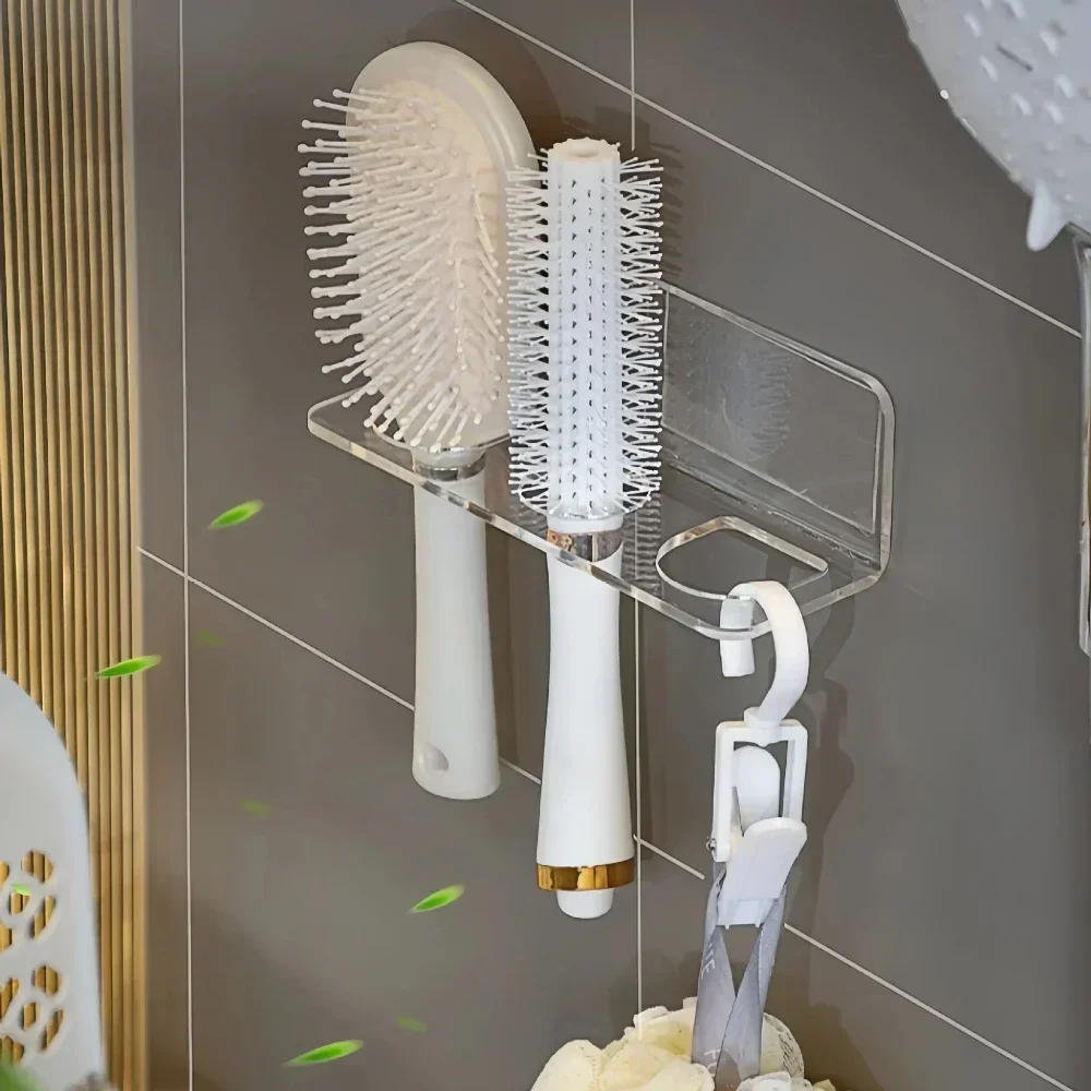 Storage Rack Bathroom Accessories Hair Tool Holder Comb Holder Organizer Acrylic Storage Shelf Clear Transparent Wall-Mounted Hair Brushes Rack Bathroom Accessories Home Shelves