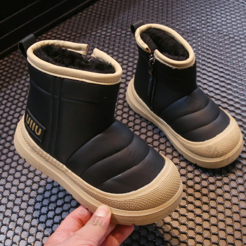 Children's warm snow boots embroidered thick cotton velvet boots thermal ankle boots