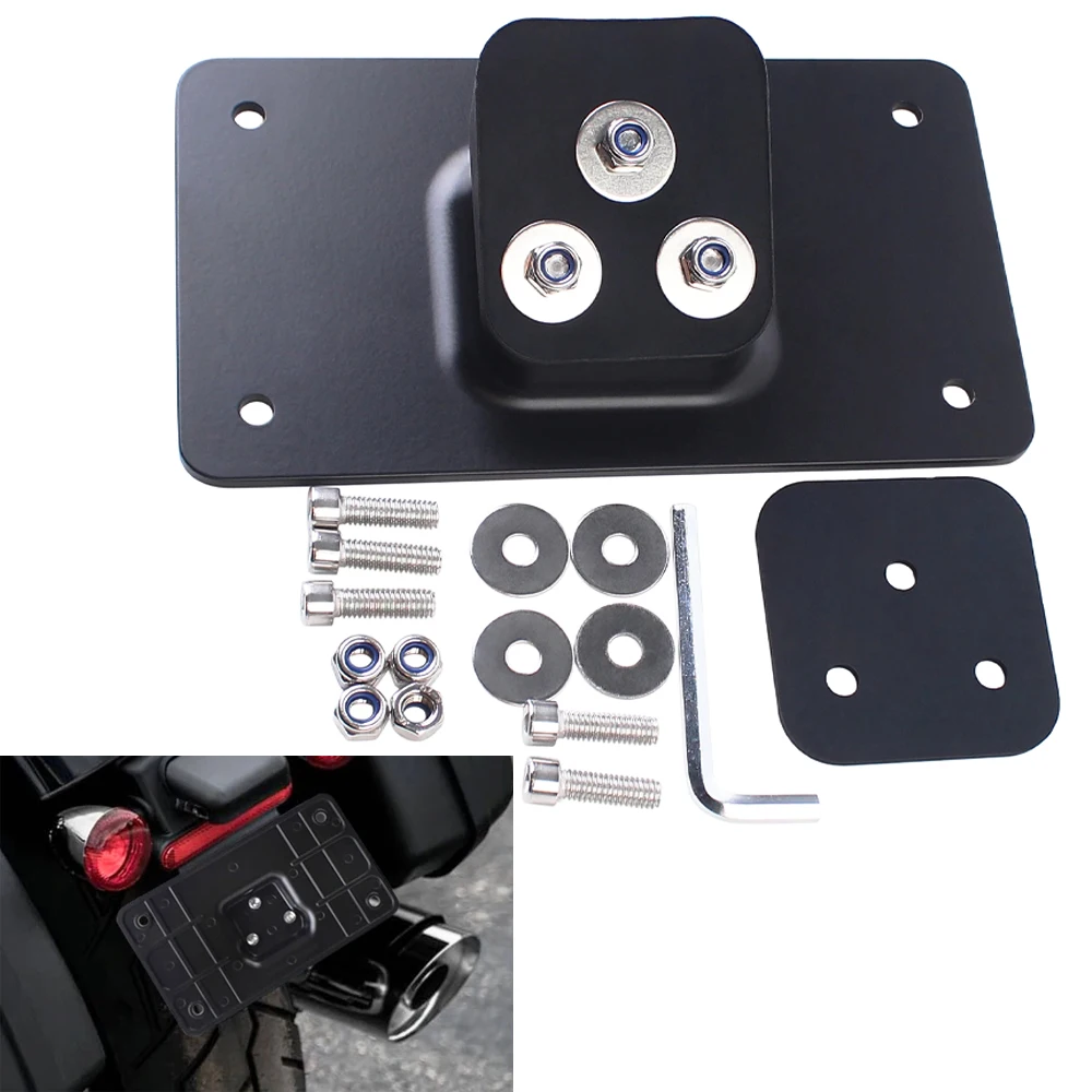 Motorcycle 3 Holes Laydown License Plate Mount Bracket For Harley Sportster Dyna Softail Big Twins 1973-UP license plate holder motorcycle license plate holder