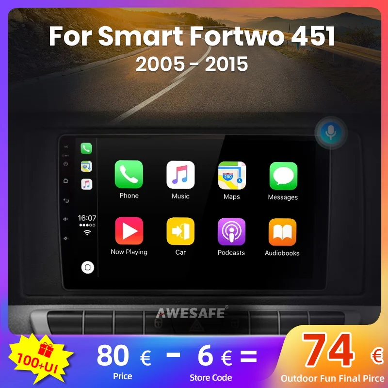 AWESAFE PX9s Para Smart Fortwo 451 2005 2015 Android Rádio Do Carro