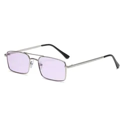 Elegant Vintage Double Bridge Square Sunglasses with Gold Metal Frame and Black Lenses - Luxury Men's Streetwear Eyewear (Light Purple)