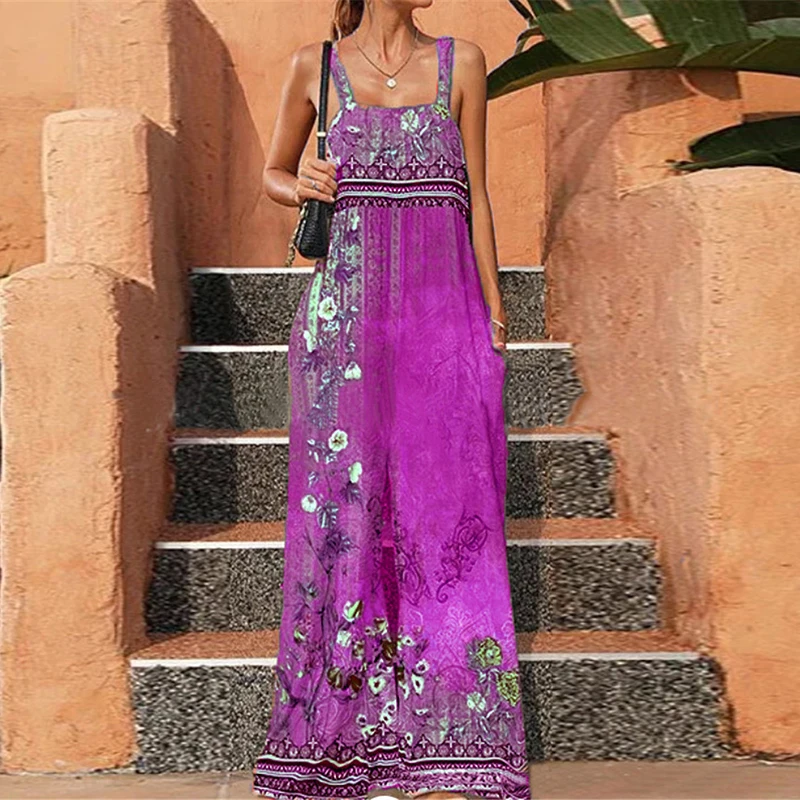 

Summer New Jumpsuits For Women Loose Vintage Ethnic Style Printed Backless Wide-leg Pants Lady Streetwear Party Rompers