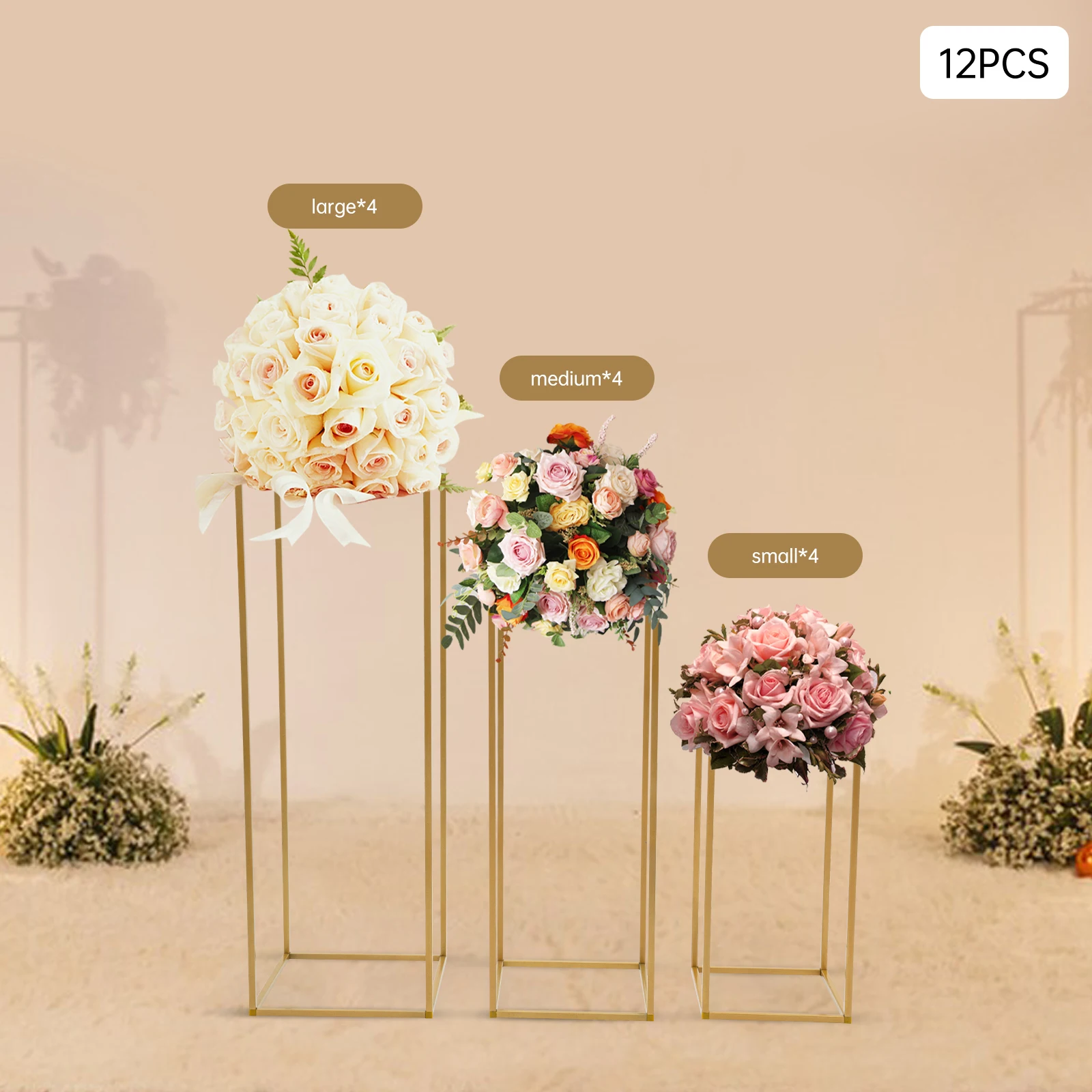 12 Pcs Metal Flower Stand with Hammer，Wedding Centerpieces，Party Decor, 3 Sizes