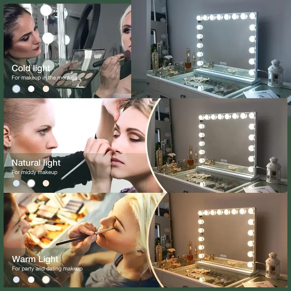 FENCHILIN Vanity Mirror For Makeup With Speaker Extra Large Hollywood  Lighted Mirror With 18 Dimming LED Bulbs Smart Tabletop - AliExpress, image size:1000x1000