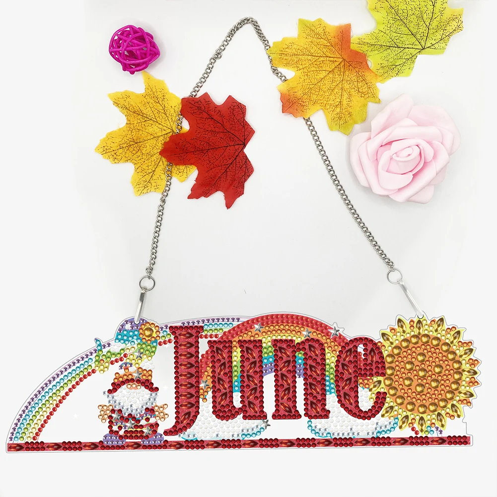 Gnome Diamond Art Hanging Pendant Sign Round Diamond Gnome Calendar Crystal Wreath Ornaments Diamond Art Hanging Sign