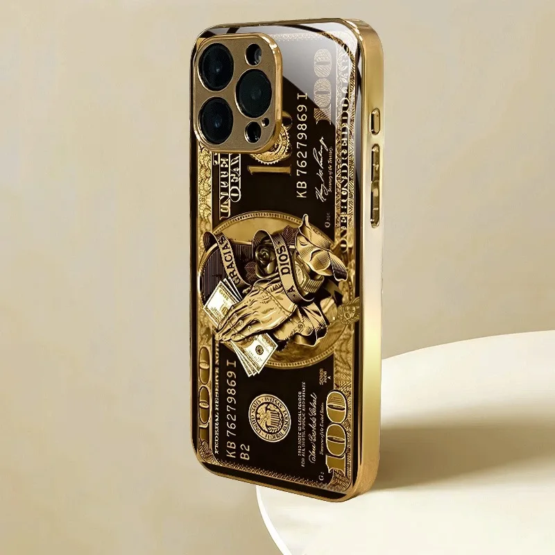 Creative Wealth Pattern Gold Metallic Paint Glass Phone Case