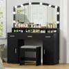 10 Led Lights, Dressing Vanity Table with Stool,Makeup Vanity with Lights, with 3 Drawers, 2 Cabinets & Long Storage Shelf 2