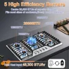Efficient 30" Gas Cooktop 5 Sealed Burners Italian SABAF Design 304 Stainless Steel Knob Control Dual-Use Grill Pan Safety 4