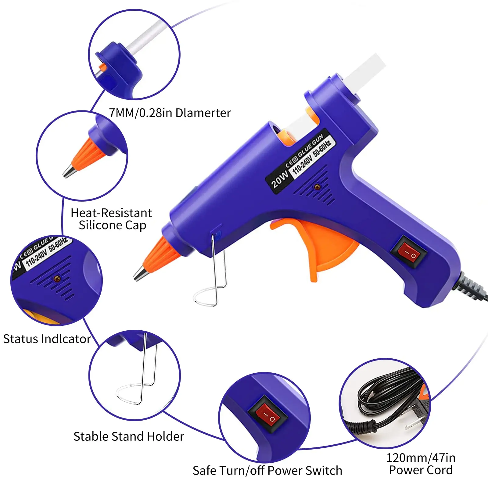 20W Hot Melt Glue Gun Household Industrial Mini Guns Electric Heat Temperature Tool With 7mm Glue Sticks 2