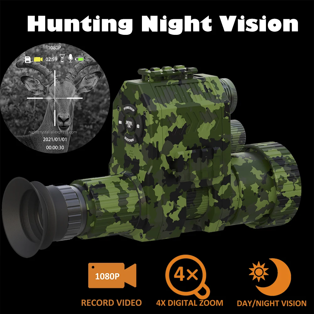 

Megaorei 4B NK007 Plus 1080p Hunting Night Vision Scope Telescope Monocular Clip on Attachment DVR with Built-in 850nm IR Torch