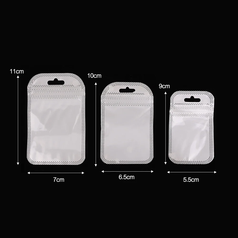 50pcs Thicken Resealable OPP 가방 레이저 무지개 빛깔의 가방 DIY 쥬얼리 만들기위한 교수형 구멍이있는 명확한 저장 가방 흰색 가방