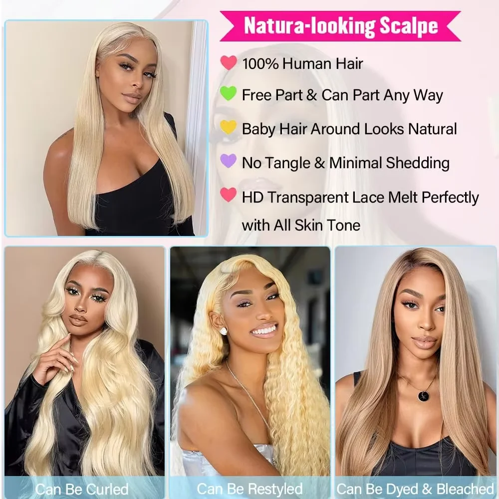 30 40 Inch 250 300% Density Blonde 613 Lace Front Wigs 13x6 HD Lace Wig Transparent Frontal 13X4 Bone Straight Human Hair Wigs 4