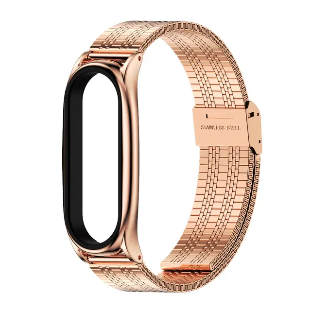 Strap For Xiaomi Mi Band 3 4 5 Wrist Metal Bracelet Screwless Stainless Steel MIband for Mi Band 4 3 5 Strap Wristbands Pulseira 16  rose gold