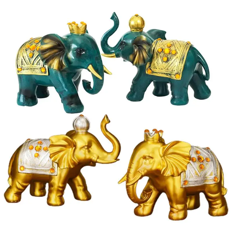 

New gold Elephant Figurine Lucky Feng Shui Resin Statue Lucky Elephant Sculpture Wealth Figurine For Home Office Decoration Gift