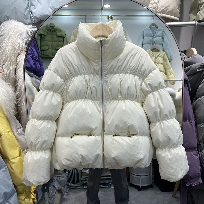 

2023 Winter New Short Down Coat Women's Stand Collor Thicken warm Loose 90% White Duck Down Coat Trend