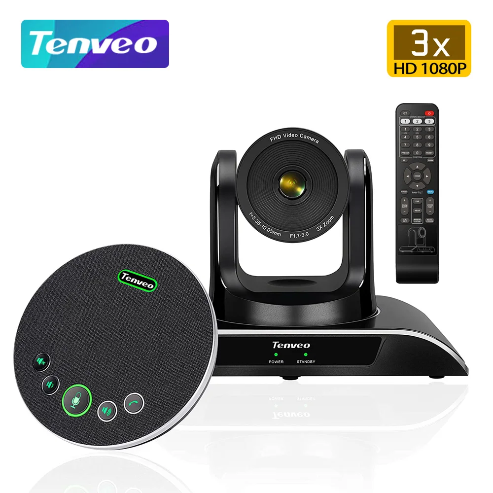 Tenveo Video Conference System 3X PTZ Camera Conference Room Camera 3X Optical Zoom + USB Speakerphone for Skype Zoom OBS Teams