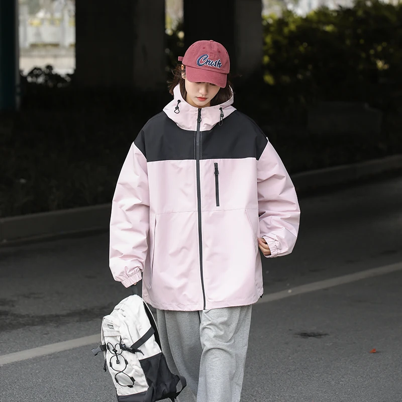Men's Spring Autumn Hooded Jacket Outdoor Patchwork Wind-Proof  Thin Outerwear Couple Fashion Casual High Quality Streetwear