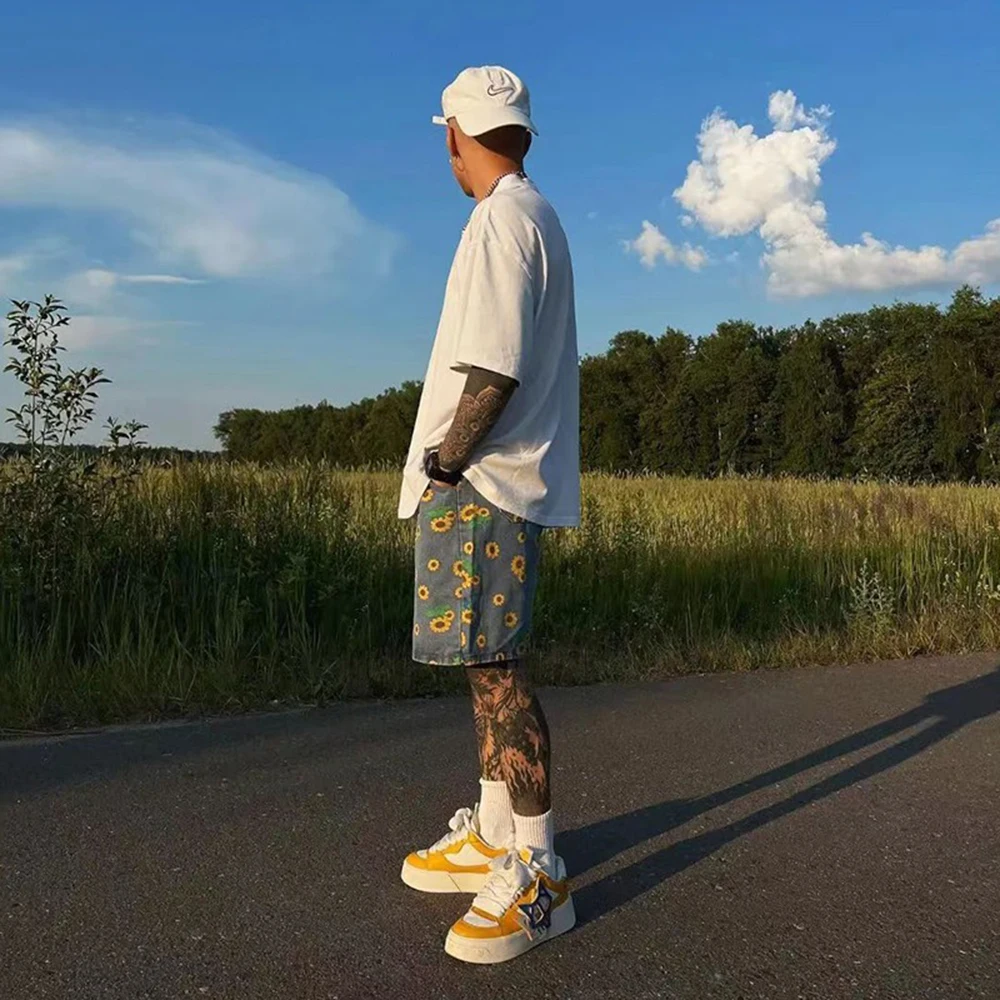 Denim Shorts Men's Summer High Street Capris Men Techwear Oversize Leisure Pants Unisex Streetwear Y2k Daisy Loose Jeans men jeans,denim pants,denim shorts,summer jeans shorts
