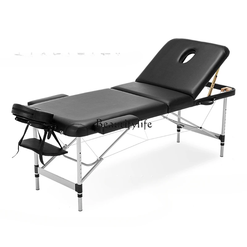 

Складная Массажная кровать из алюминиевого сплава, массажная кровать для тела, тату, лица, подъемная складная кровать