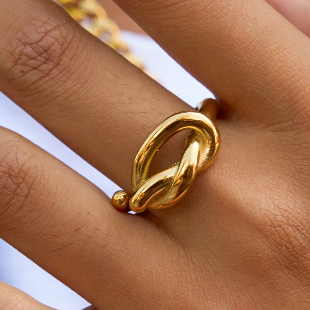 18K Gold Plated Knot Opening Rings Waterproof PVD Stainless Steel Geometric Wedding Knuckle Ring Vintage Jewelry 2026 New Aneis