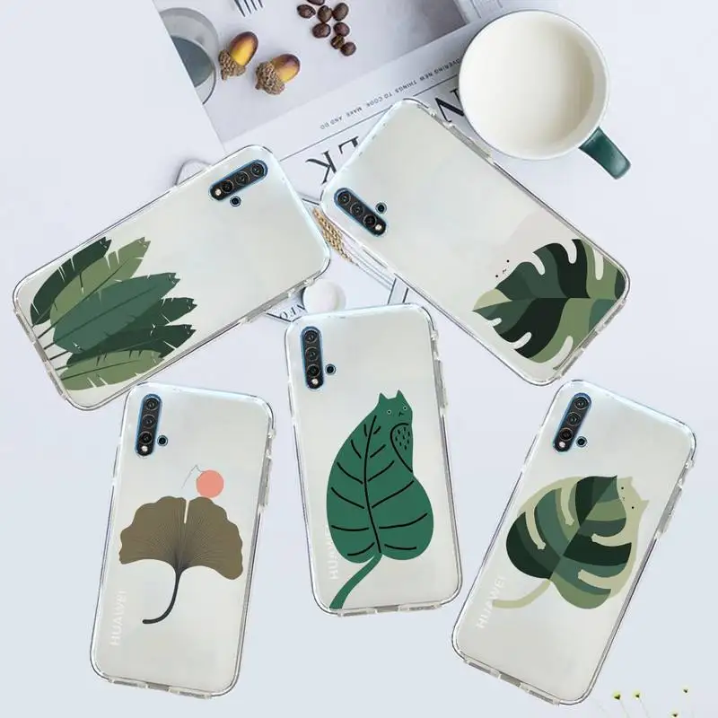 Cat Banana Palm Leaves Art Phone Case Trasparente Per Huawei Honor P Mate Y 30 40 20 50 8 70 10 9 A I X C Pro Lite Prime Smart