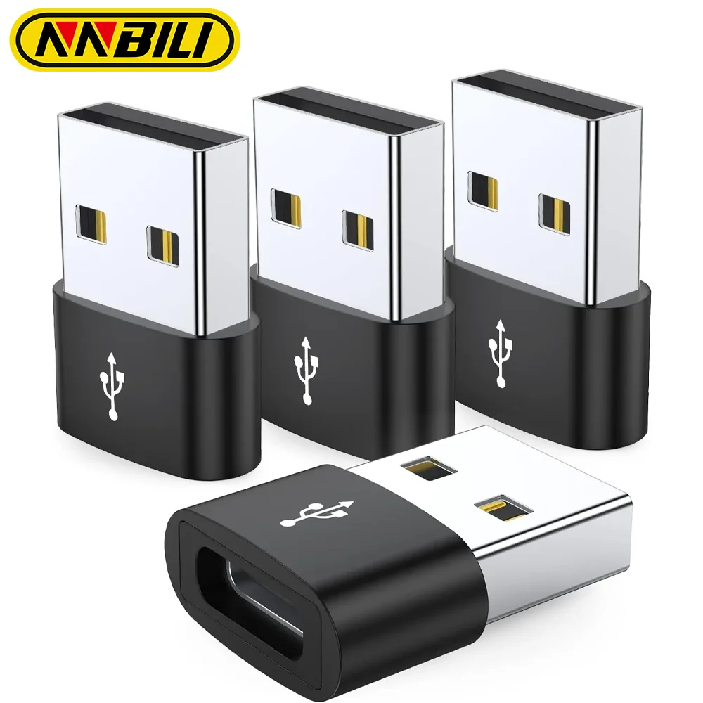 NNBILI 4-Pack USB C Female to USB Male Adapter Type C Charger Cable Converter For iPhone iPad Samsung Galaxy Pixel